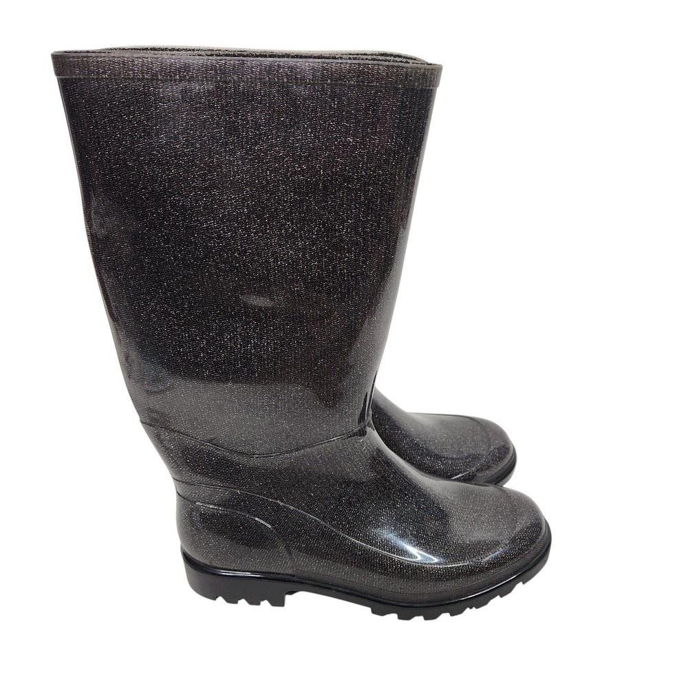 NAPA FLEX Rain Boots Womens 10 40 Black Glitter Vinyl Waterproof Made Italy